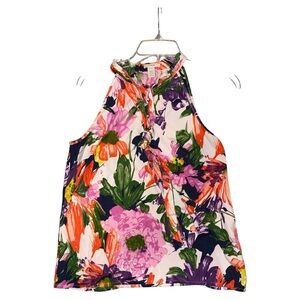 J.Crew Silk Floral Halter Top Size 4‎ Multicolor Sleeveless Blouse Tie Neck